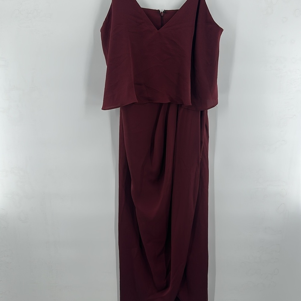 Shona Joy Luxe Frill Tulip Hem Maxi Dress Burgundy 6 - Picture 3 of 10